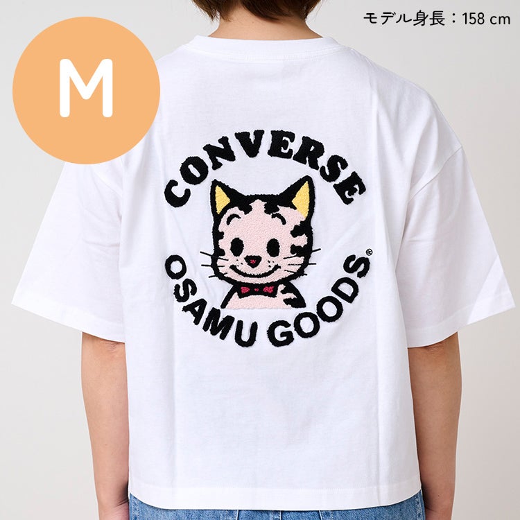 OSAMU GOODS】CONVERSE 天竺サガラ刺繍TシャツMサイズ（CAT/WHITE