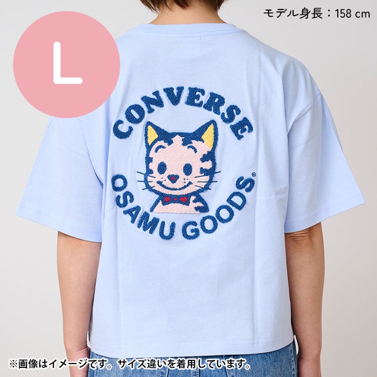 OSAMU GOODS】CONVERSE 天竺サガラ刺繍TシャツLサイズ（CAT/AQUA